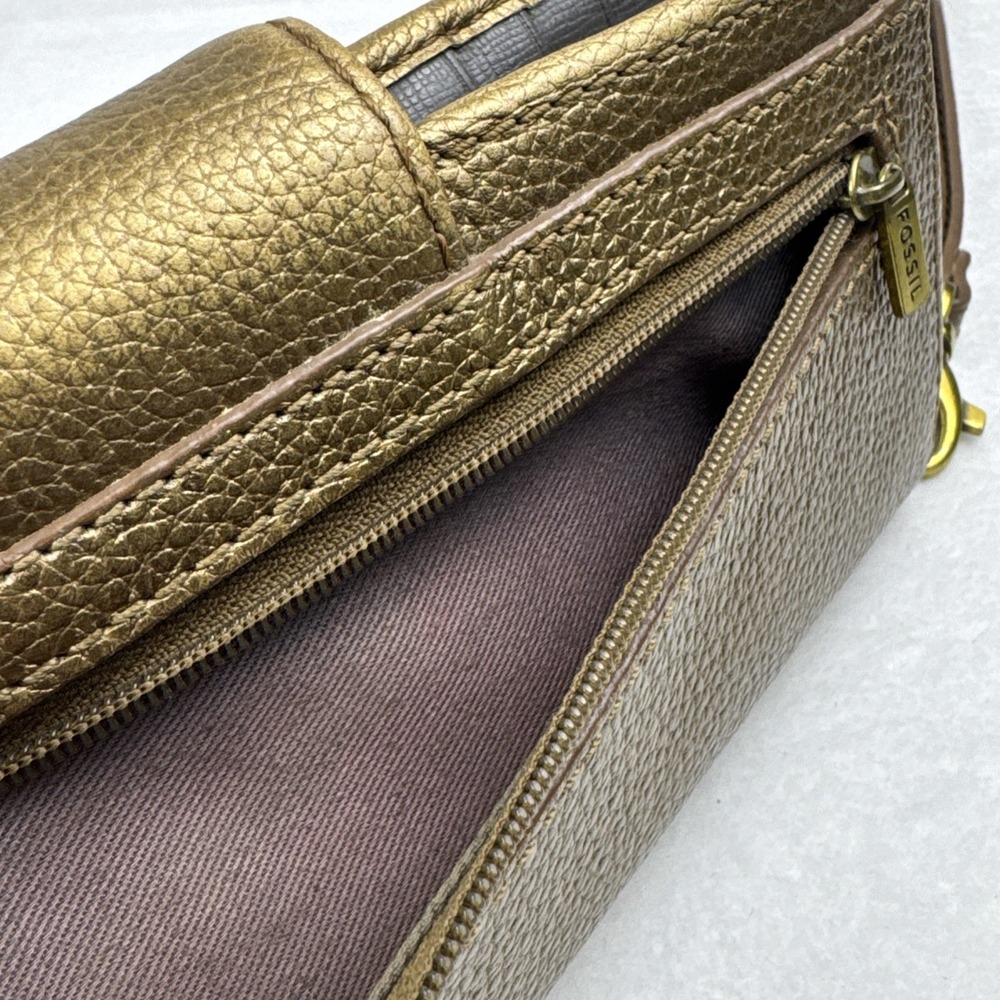 FOSSIL Quinn Slim Wristlet Clutch Bi-Fold Wallet Pebbled Metallic Gold SWL1085 - Picture 8 of 12